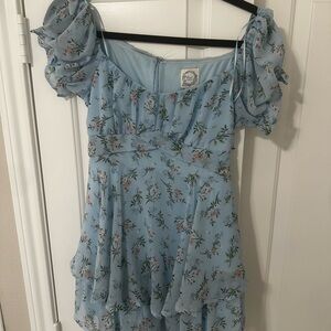 Blue Rain Blue Ruffled Puff Sleeve Mini Dress